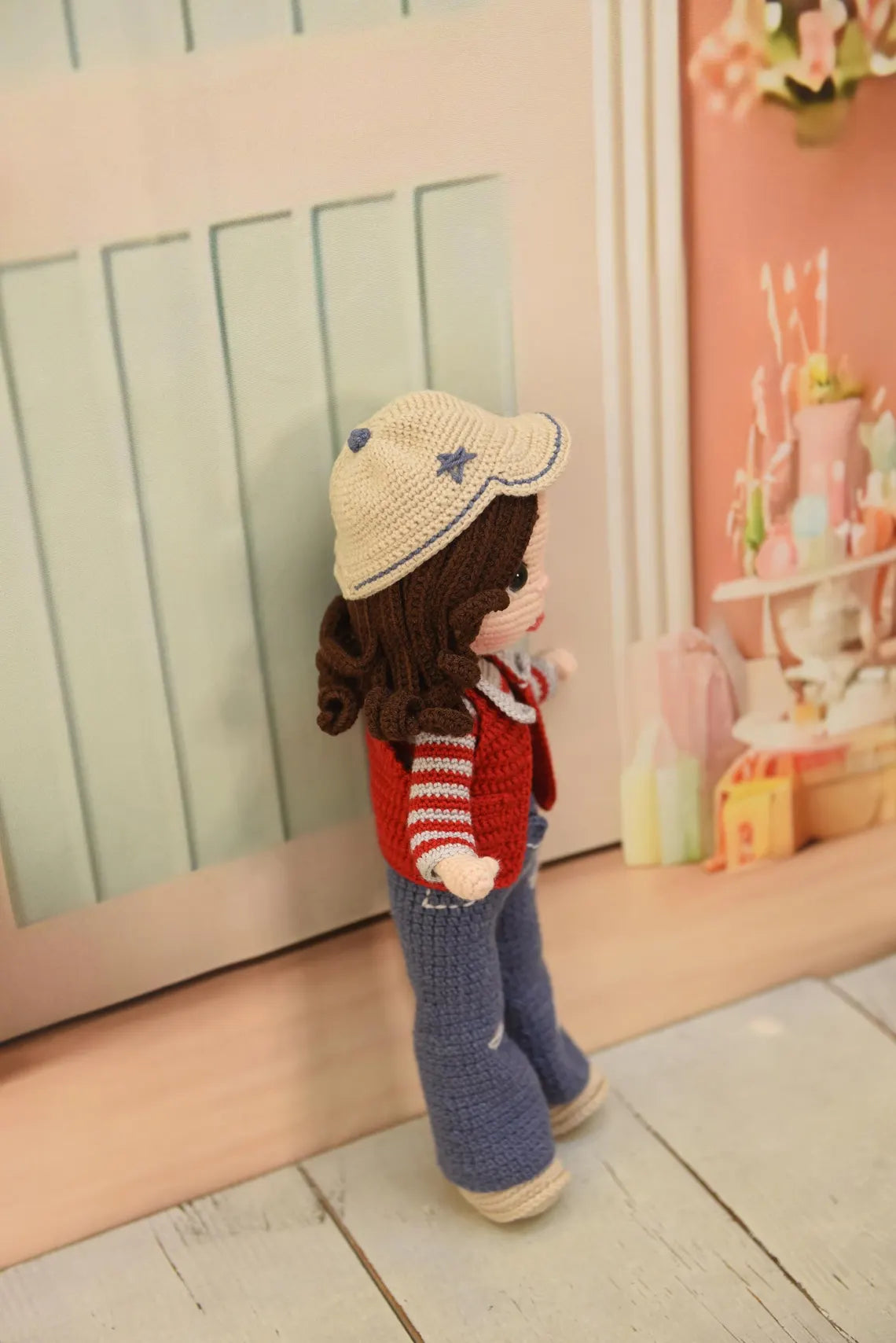 Handmade Crochet Princess Doll in Blue Jeans and Hat